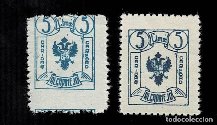Stamps: A3-9 Guerra Civil ALGARINEJO CARIDAD Sello de CARIDAD Ejemplares con Variedad de PAPEL Y COLOR