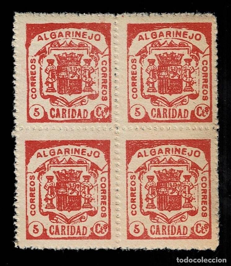 Stamps: Guerra Civil ALGARINEJO papel CREMA BASTO Fesofi n&ordm; 1 en BLOQUE DE 4 Color CARMIN Sin fijasellos