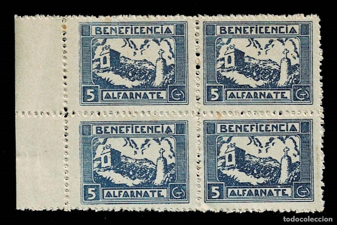 Stamps: Guerra Civil ALFARNATE Beneficencia Fesofi n&ordm; 1 en BLOQUE DE 4 Valor 5 cts Color AZUL Sin fijasellos