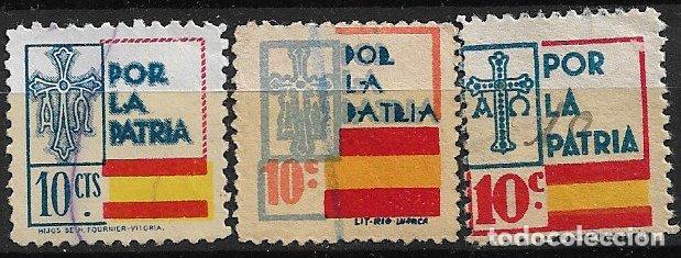 Stamps: sellos locales Guerra Civil, Asturias, ASTURIAS, FESOFI n&ordm; 9, 13 y 14 (o)