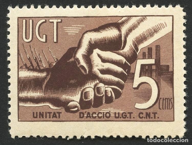 Briefmarken: GUERRA CIVIL, VI&Ntilde;ETA, UNITAT, D&acute;ACCI&Oacute; U.G.T. C.N.T., VALOR: 5 C&Eacute;NTIMOS