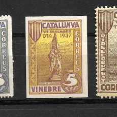 Sellos: ESPAÑA GUERRA CIVIL CATALUNYA 1937, 3 VALORES DOS DE VINEBRE Y UNO DE PI I LLOBREGAT. MNH.