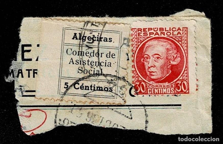 Stamps: Guerra Civil ALGECIRAS Comedores de asistencia Social Fesofi n&ordm; 8, Color NEGRO s. fgto con sello Rep
