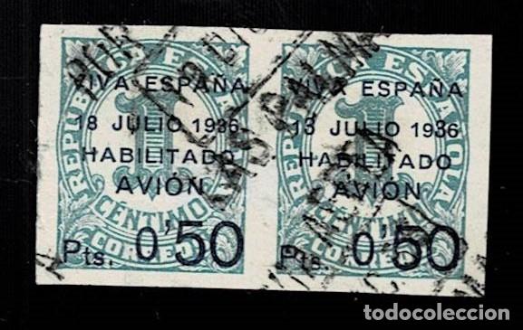 Stamps: A5-7 Guerra Civil CANARIAS Edifil n&ordm; 1 y 1hab en pareja (con la Variedad 13 EN VEZ DE 18, y 3 de 1