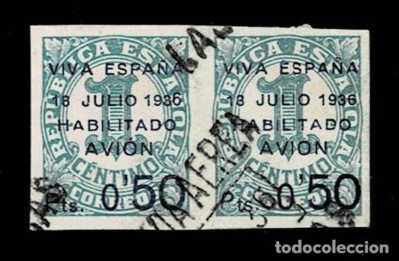 Stamps: A5-7 Guerra Civil CANARIAS Edifil n&ordm; 1 y 1hac en pareja (con la Variedad 6 de 1936 GRANDE) Usados -