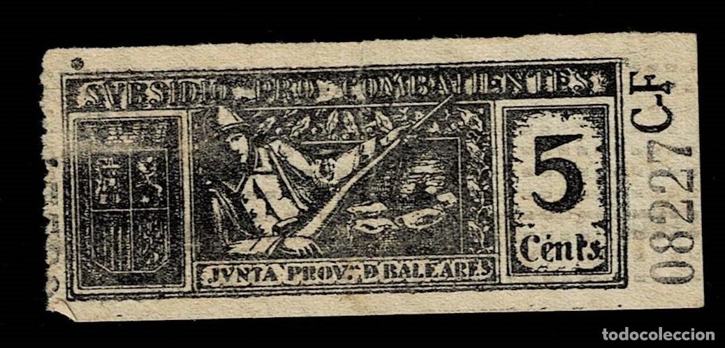 Stamps: CB-4 Guerra Civil BALE.ARES SUBSIDIO AL COMBATIENTES Fesofi n&ordm; 8 PAPEL GRIS n&ordm; de 5 mm 08227 C-F Val