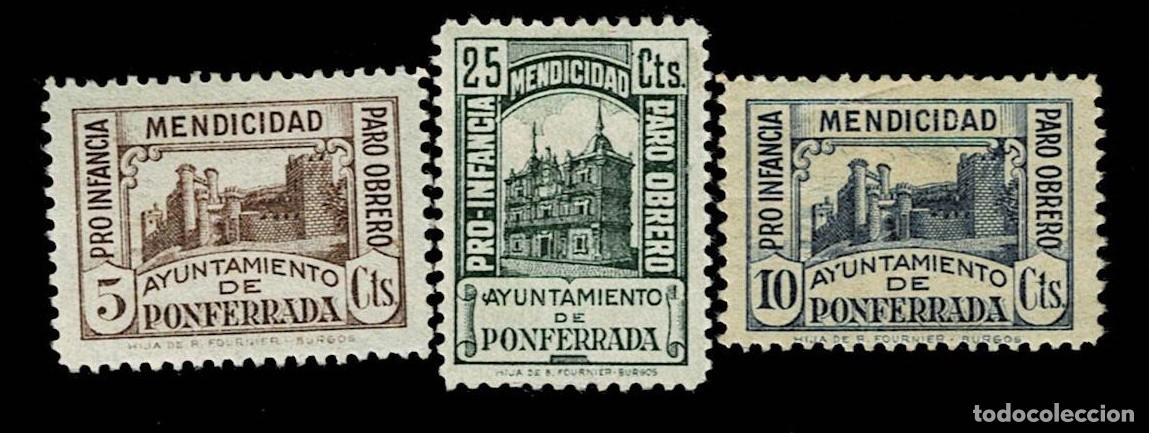 Briefmarken: Guerra Civil PONFERRADA Pro Infancia y Paro Obrero - MENDICIDAD Fesofi n&ordm;1-3 Serie completa Con fija