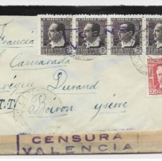 Sellos: 1937-38CA CARTA SOBRE GUERRA CIVIL. CAMPILLO DE ALTOBUEY, CUENCA A FRANCIA VÍA VALENCIA.