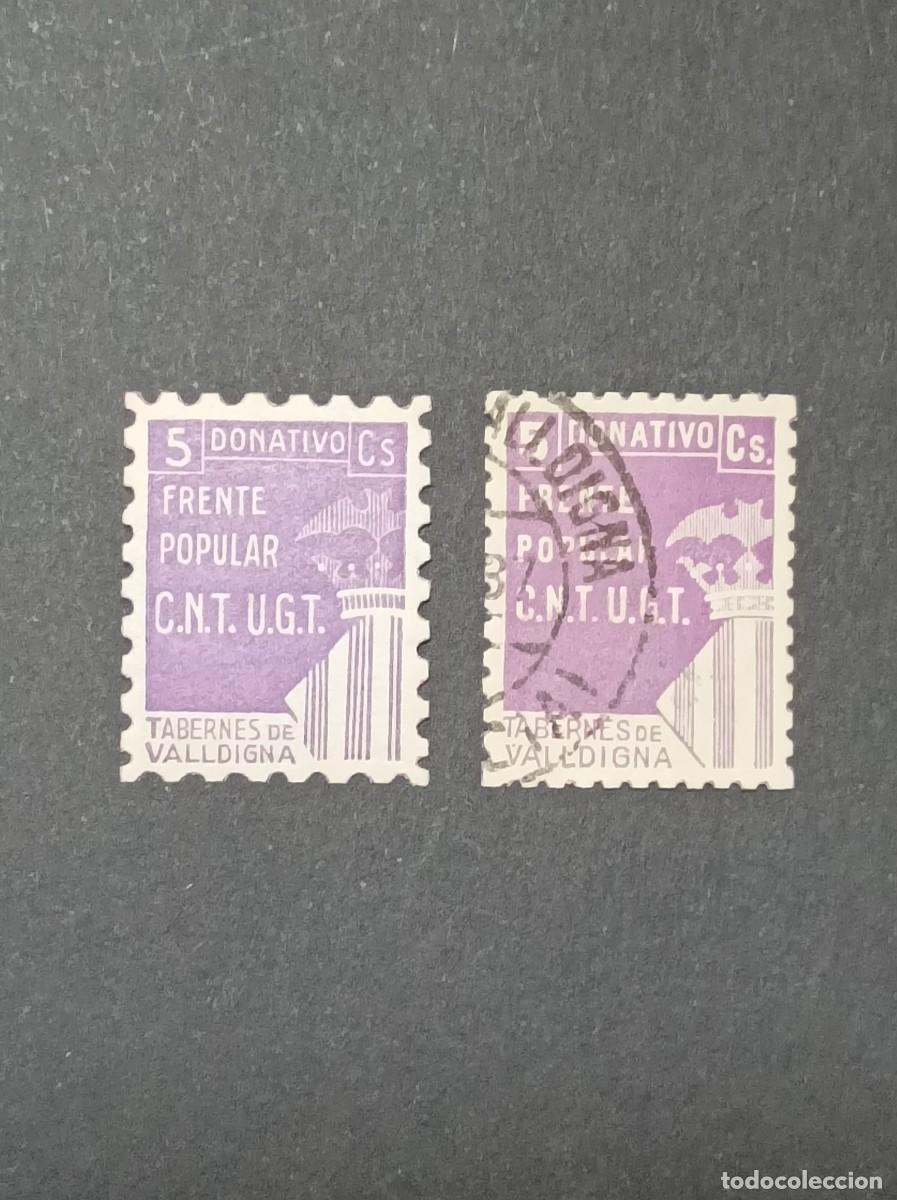 Sellos: Tabernes Valldigna. Donativo Frente Popular CNT-UGT. Variedad cifra corta y larga