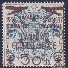 Sellos: CANARIAS. 1936-1937 ANIVERSARIO ESPAÑA NACIONAL. CORREO AÉREO. PRO LAS PALMAS. 50 CTS. MNH **