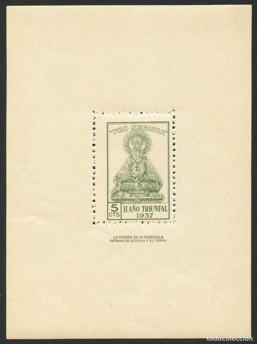 Selos: GUERRA CIVIL, VI&Ntilde;ETA, HOJA BLOQUE, PRO SEGOVIA, VALOR: 5 C&Eacute;NTIMOS, 1937