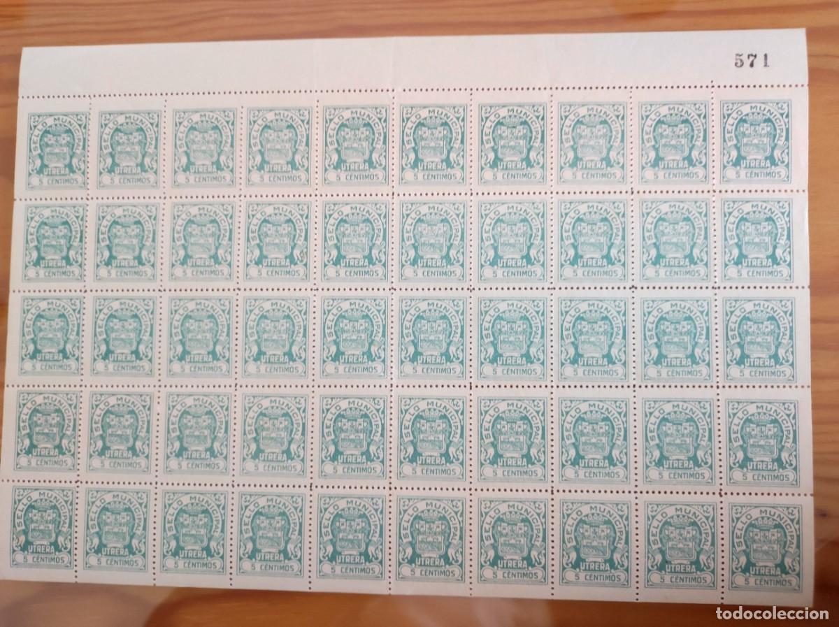 Briefmarken: UTRERA. SEVILLA. GUERRA CIVIL. 5 CTS, SELLO MUNICIPAL. ALLEPUZ N&ordm; 7. FOTO. PLIEGO NUMERADO.
