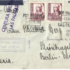Sellos: 1938 CARTA SOBRE LAS PALMAS DE GRAN CANARIA A BERLÍN. CORREO AÉREO SOBRECARGADOS