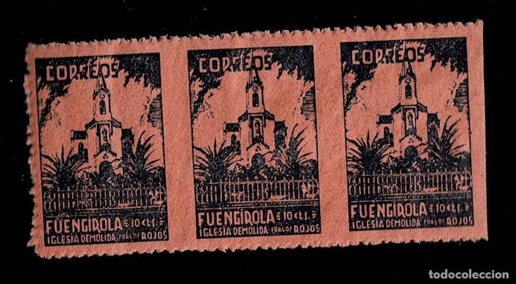 Briefmarken: Guerra Civil FUENGIROLA IGLESIA DEMOLIDA Fesofi n&ordm; 11 Variedad TRIO DENTADO EN 3 LADOS Color AZUL O