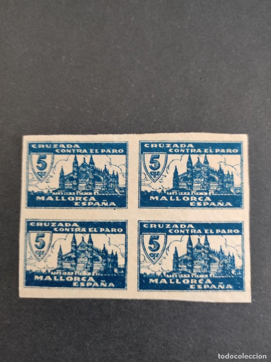 Selos: MALLORCA. CRUZADA CONTRA EL PARO. 5 CTS. AZUL. BLOQUE DE 4 SIN DENTAR. FESOFI 40sa.