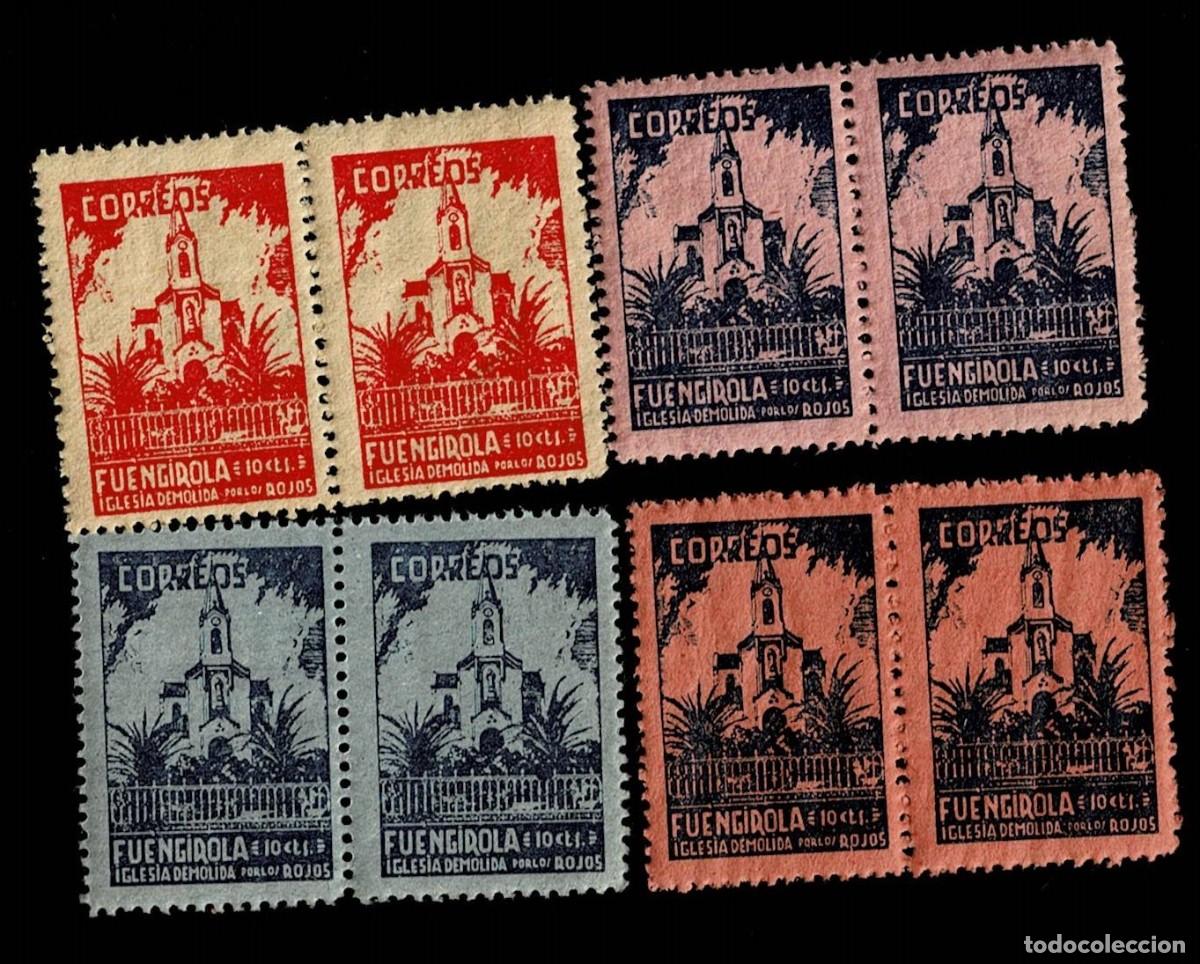 Briefmarken: Guerra Civil Fuengirola 2 PRO FUENGIROLA 4 PAREJAS, Valor 5 cts Sin fijasellos VER