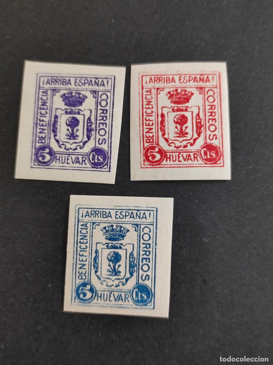 Selos: HUEVAR.SEVILLA. BENEFICENCIA. ARRIBA ESPA&Ntilde;A. 3 SELLOS SIN DENTAR NUEVOS. GUERRA CIVIL.