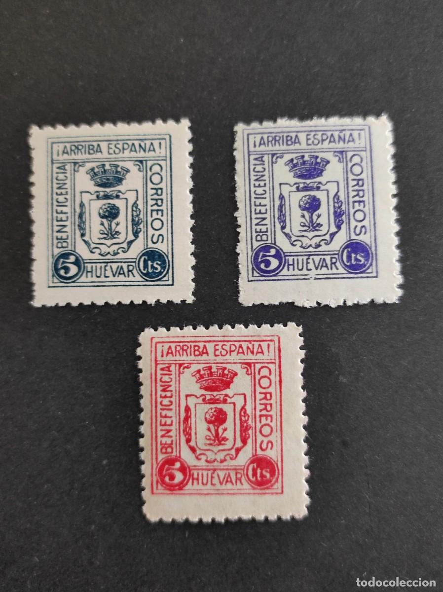 Selos: HUEVAR.SEVILLA. BENEFICENCIA. ARRIBA ESPA&Ntilde;A. 3 SELLOS NUEVOS. GUERRA CIVIL.