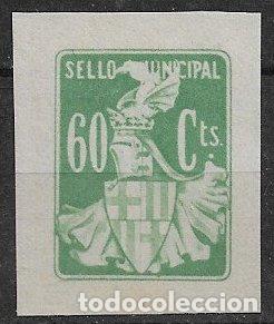 Briefmarken: Barcelona. Ayuntamiento. Prueba de 60 cts. verde de un Sello Municipal (*)