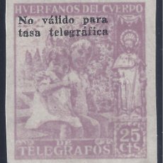 Sellos: HUERFANOS DEL CUERPO DE TELEGRAFOS 1938. SIN DENTAR. 25 CTS. NO VALIDO PARA TASA TELEGRAFICA. MNH **
