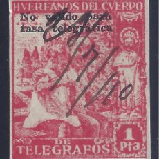 Sellos: HUERFANOS DEL CUERPO DE TELEGRAFOS 1938. SIN DENTAR. 1 PTA. NO VÁLIDO PARA TASA TELEGRAFICA.