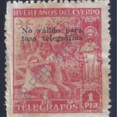 Sellos: HUERFANOS DEL CUERPO DE TELEGRAFOS 1938. 1 PTA. NO VÁLIDO PARA TASA TELEGRAFICA.