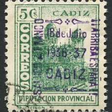 Sellos: GUERRA CIVIL, SELLO, ANIVERSARIO DEL ALZAMIENTO, VALOR: 5 CTS, CÁDIZ, 1937