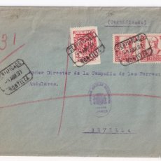 Sellos: SOBRE CERTIFICADO. MONTILLA, CÓRDOBA. 1937. CENSURA MILITAR. FERROCARRILES