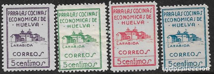 Timbres: Guerra Civil, Sellos locales. Huelva, HUELVA. FESOFI n&ordm; 5 a 8 (*)