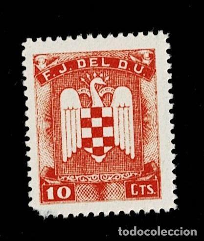 Timbres: 0227 FALANGE Frente de Juventudes F.J. del D.U. Valor 10 Cts. ROJO Sin fijasellos VER