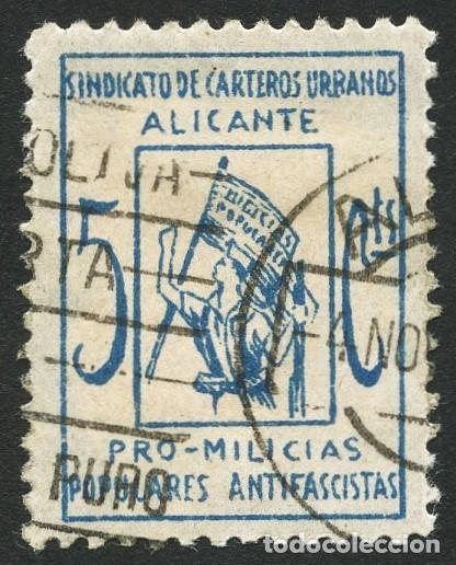 Briefmarken: GUERRA CIVIL, VI&Ntilde;ETA, SINDICATO DE CARTEROS URBANOS, VALOR: 5 CTS, ALICANTE