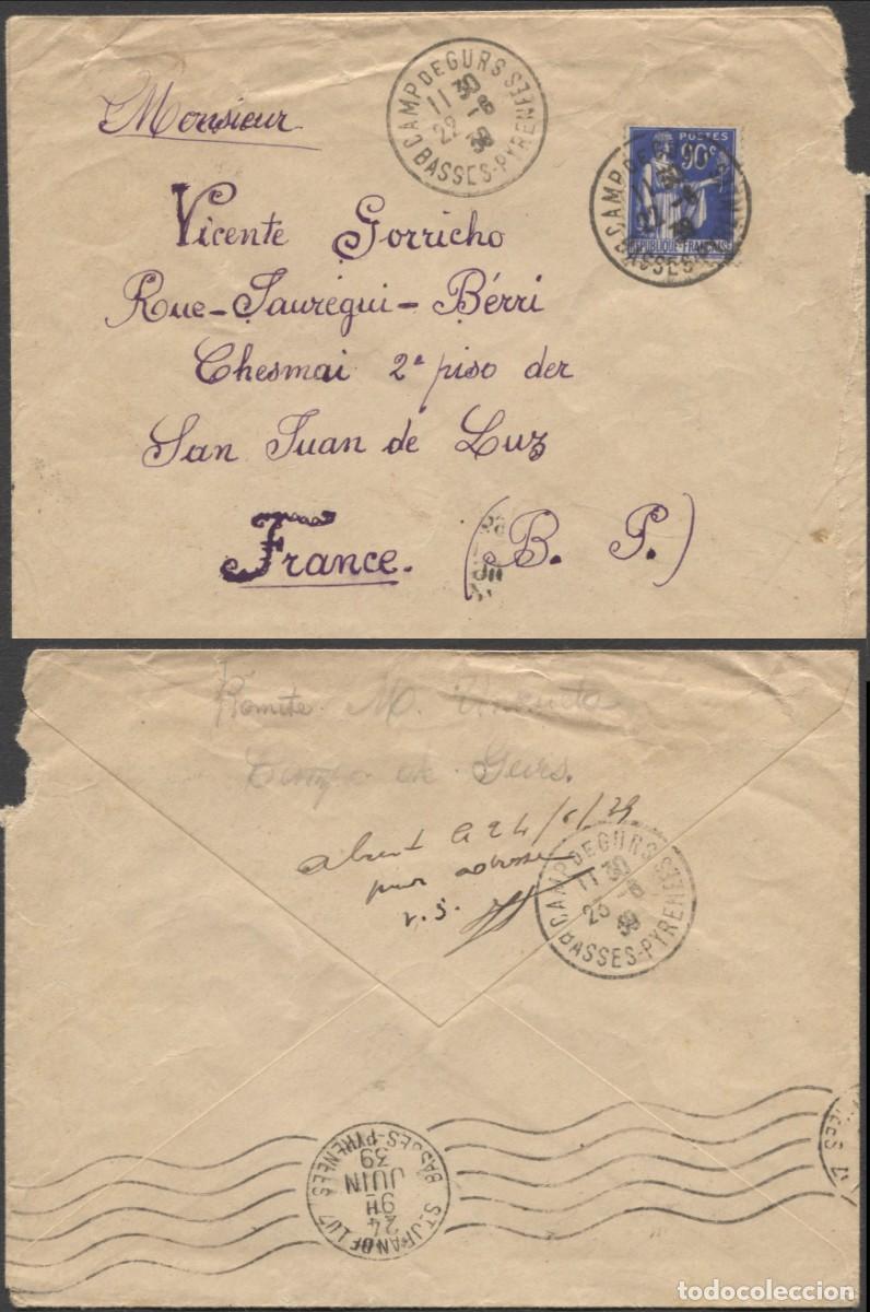 Briefmarken: Sobre desde Campo de Refugiados de Gurs a San Juan de Luz (Francia)