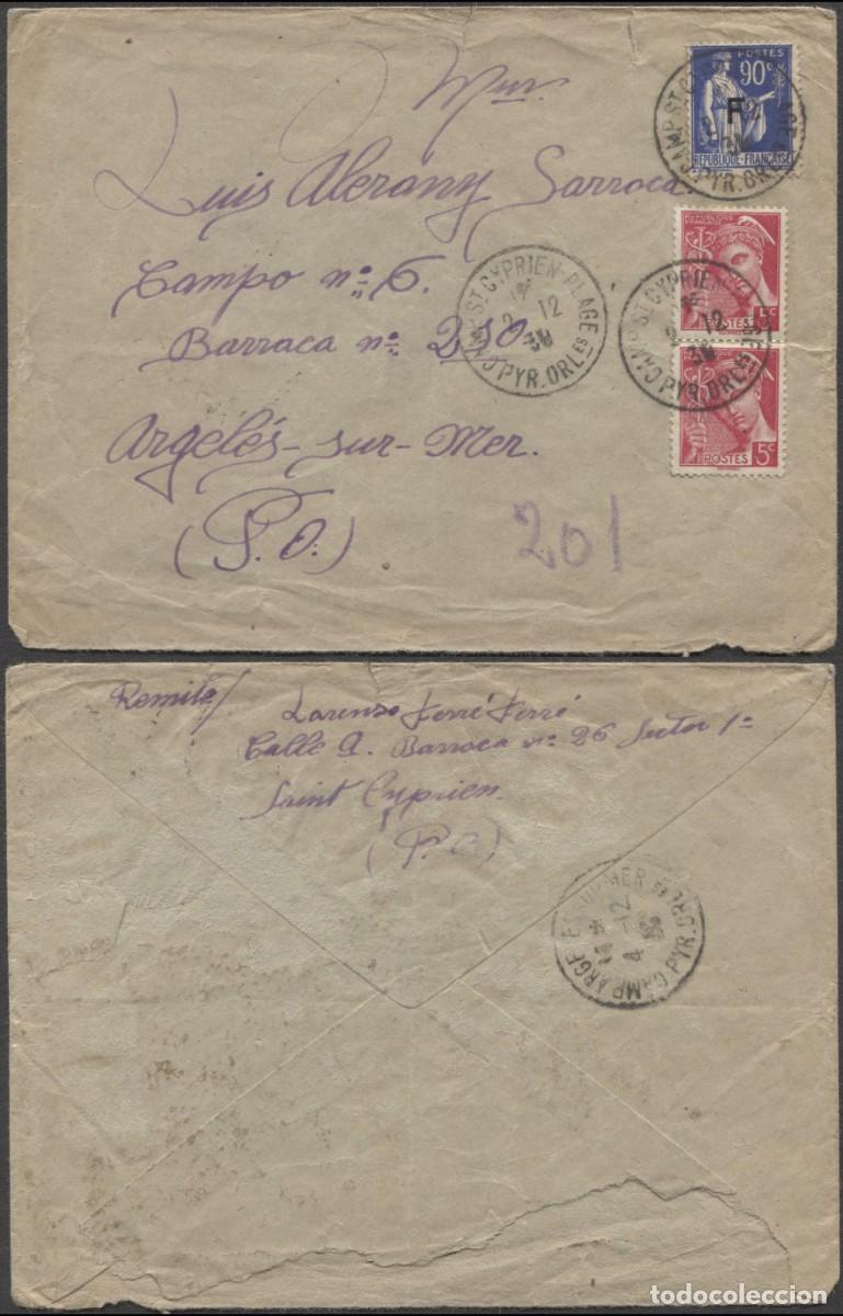 Briefmarken: Sobre desde Campo de Refugiados de St Cyprien al Campo de Refugiados de Argeles sur Mer