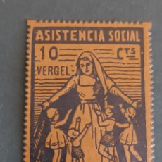 Sellos: GUERRA CIVIL. VIÑETA DE ASISTENCIA SOCIAL DE VERGEL, VERGER. ALICANTE. 10 CTS.