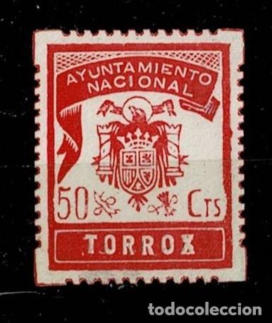 Selos: Guerra Civil TORROX Ayuntamiento Nacional Valor 50 cts Color CARMIN Sin goma. VER