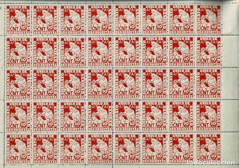 Francobolli: L25-23 Guerra CNT-AIT-FAI Civil PRO HOSPITAL Sindicato Unico de Sanidad Hoja de 40 Ejemplares