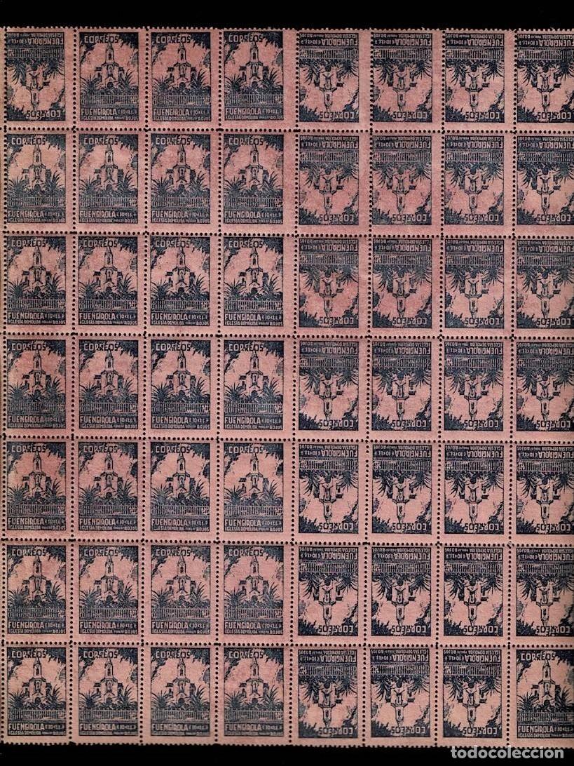 Francobolli: L25-49 Guerra Civil FUENGIROLA IGLESIA DEMOLIDA Color AZUL s. ROSA Hoja de 56 valores VER