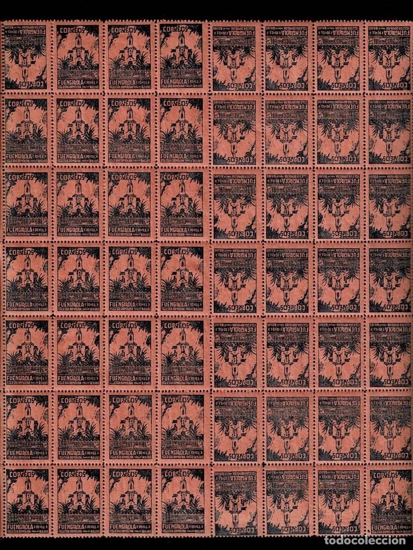 Francobolli: L25-50 Guerra Civil FUENGIROLA IGLESIA DEMOLIDA Color AZUL s. NARANJA Hoja de 56 valores VER