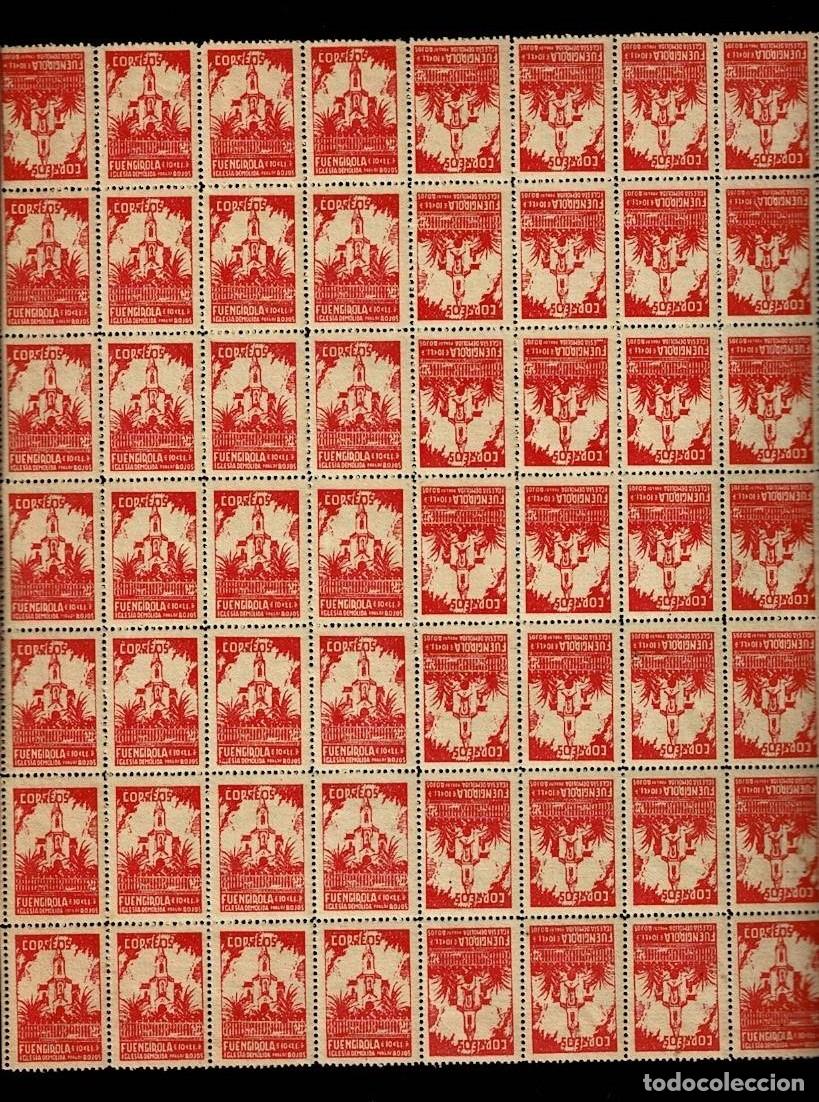 Francobolli: L25-51 Guerra Civil FUENGIROLA IGLESIA DEMOLIDA Color ROJO s. AMARILLO Hoja de 56 valores VER