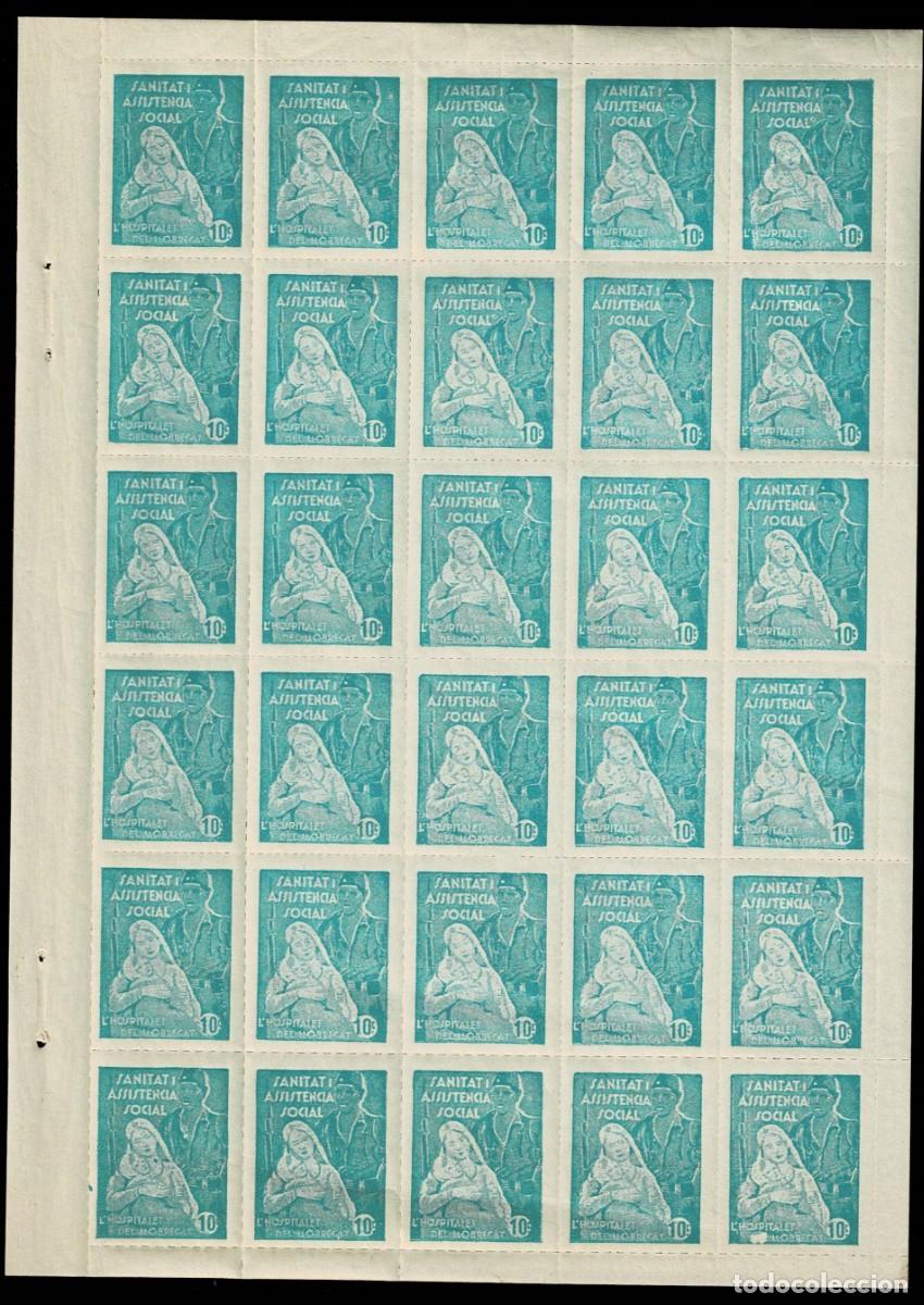 Stamps: Guerra Civil HOSPITALET DE LLOBREGAT Fesofi n&ordm; 2a Hoja de 30 sellos Valor 10 cts DENTADO DE LINEA s