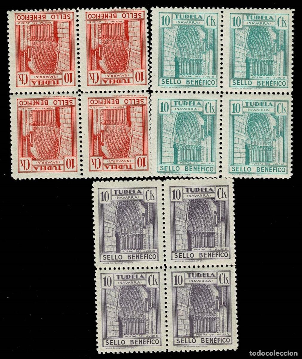 Timbres: Guerra Civil TUDELA Sello BENEFICO en BLOQUE de 4 Sin fijasellos VER