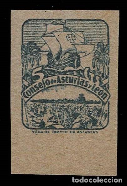 Timbres: 0022- 7 Guerra Civil Consejo de Asturias y Le&oacute;n CAMBIOS DE COLOR Fesofi n&ordm;6 Color VERDE Papel GRIS S