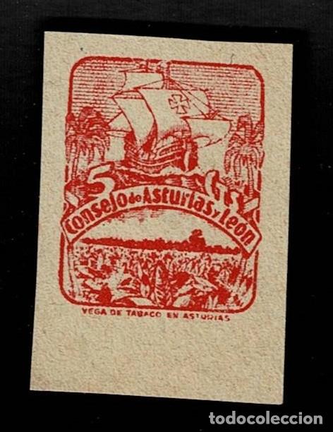 Timbres: 0022- 5 Guerra Civil Consejo de Asturias y Le&oacute;n CAMBIOS DE COLOR Fesofi n&ordm; 6 Color ROJO Papel GRIS S