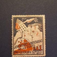 Francobolli: JUVENTUDES LIBERTARIAS DE LAS CORTS. PRO CULTURA FAI. 10 CTS. 1937 AFINET 844