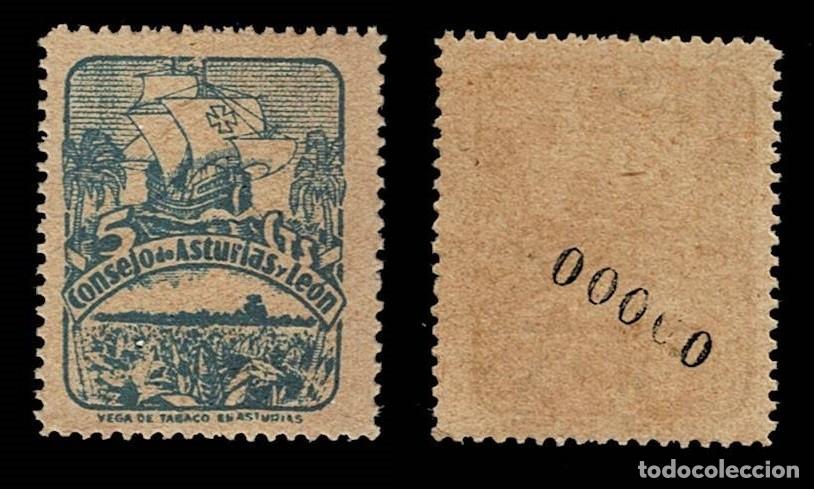 Timbres: 5 Guerra Civil Consejo de Asturias y Le&oacute;n CAMBIOS DE COLOR Fesofi n&ordm; 6 - Color VERDE AZULADO Papel C
