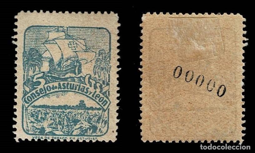 Stamps: 4 Guerra Civil Consejo de Asturias y Le&oacute;n CAMBIOS DE COLOR Fesofi n&ordm; 6 -Variedad de Color VERDE AZU
