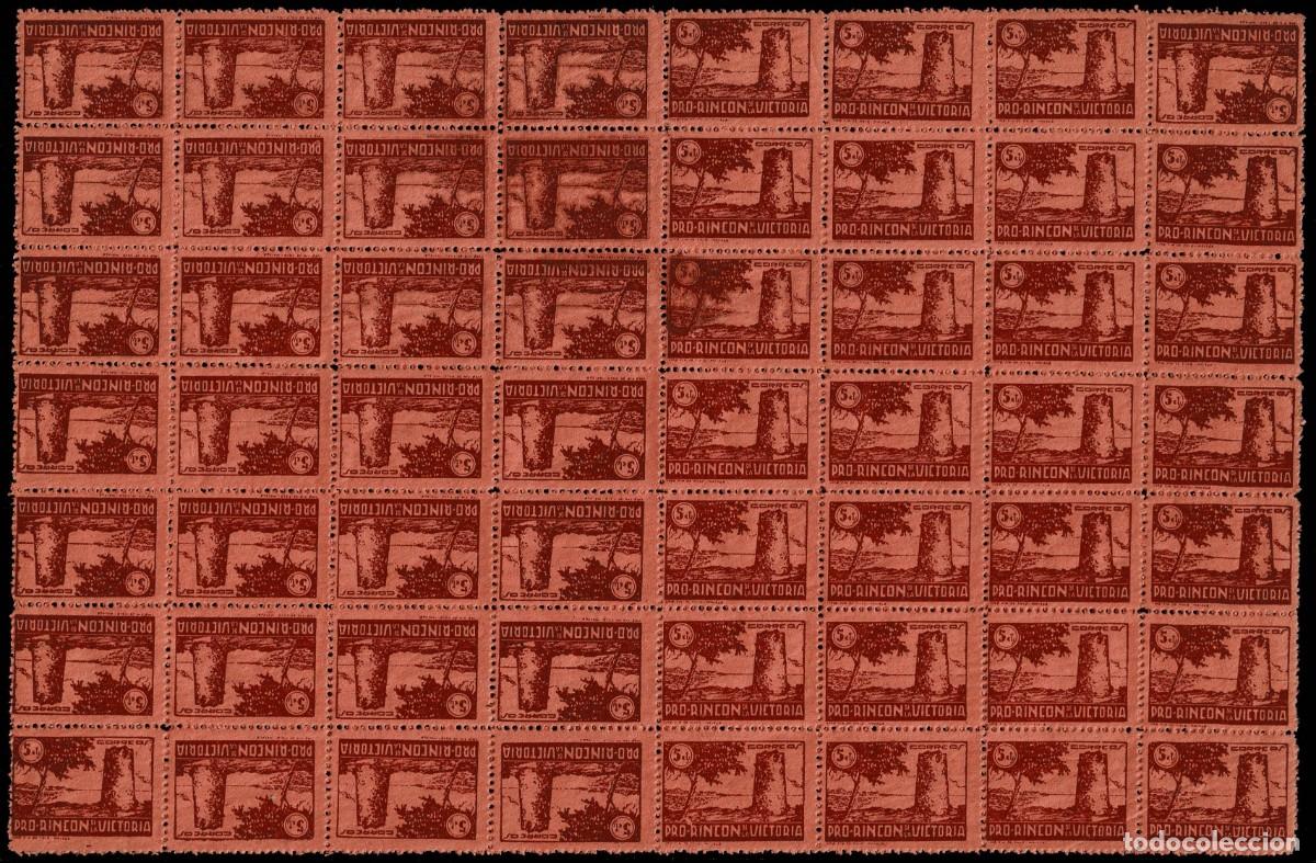 Stamps: L25-41 Guerra Civil RINCON DE LA VICTORIA TORRE DEL CANTAL Color CASTA&Ntilde;O s. NARANJA Hoja de 56 valo