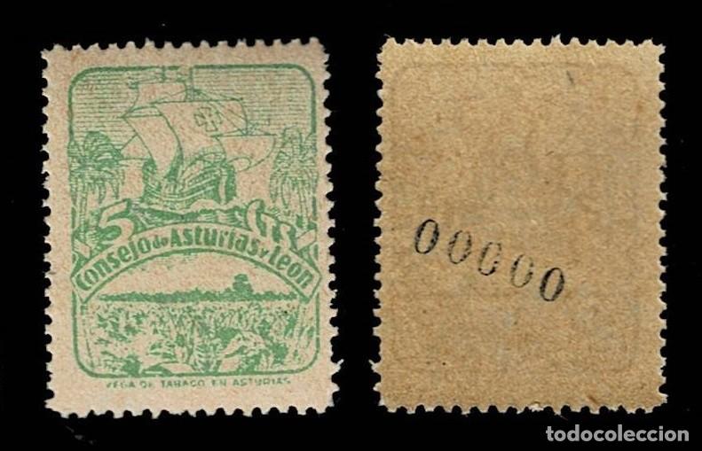 Stamps: 8 Guerra Civil Consejo de Asturias y Le&oacute;n CAMBIOS DE COLOR Fesofi n&ordm; 6 Color VERDE AMARILLO numerac