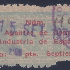Sellos: U.G.T. FEDERACIÓN AGENTES DE COMERCIO E INDUSTRIA DE ESPAÑA. CUOTA SEPTIEMBRE 1938.