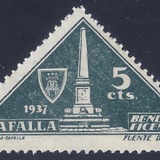 Sellos: TAFALLA. BENEFICENCIA 1937. FUENTE DEL REY. 5 CTS. MNG.